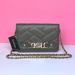 NWT Bebe Olive Green Crossbody Quilted Purse with Gold Tone Chain Strap
